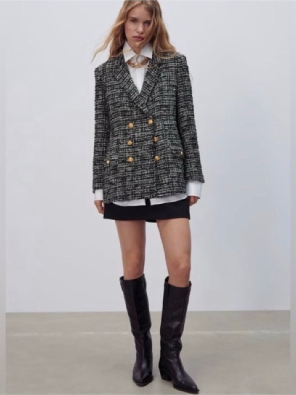 Zara Tailored Double Breasted Textured Tweed
Weave Jacket Blazer